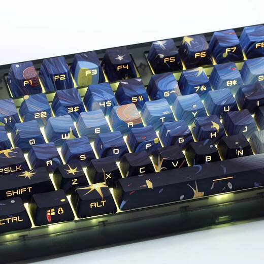 Belly Spirit Mk870 Stary Sky Lading Lading Teckboard mecánico Wired Bluetooth Personalización Games de computadora Silent Obsidian + Starry Sky Grabado [Tres modos inalámbricos] Eje de durazno [silencioso]