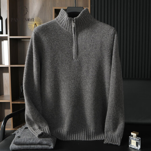 Pash Light luxury men's cashmere sweater 100% cashmere 24 new half-zipper five-needle thickened knitted sweater TRC-1444 original velvet camel XL
