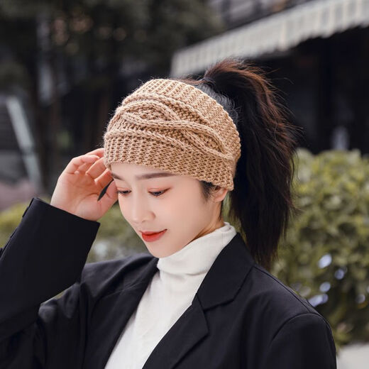 Lan Manya's zodiac year woolen warm headband for women winter wide-brimmed forehead scarf to cover white hair hat knitted headband hood khaki