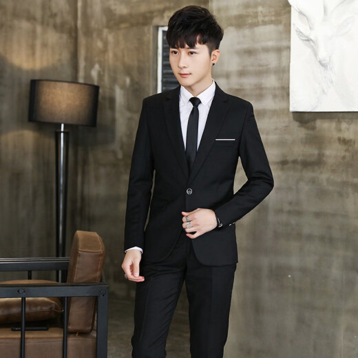 Yu Zhaolin Men's Four Seasons Suit 2-piece Set (Coat + Pants) Business Casual Work Groom and Best Man Wedding Dress YMTXFT195175 Black 2XL+33