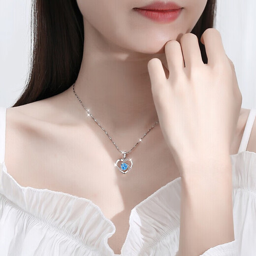 MZMZ Eternal Heart Platinum Necklace for Women pt950 Platinum Clavicle Chain Chinese Valentine's Day Gift for Girlfriend and Wife Light Luxury Style - Inlaid with Heart of the Ocean Free Engraving Exquisite Gift Box for Girls
