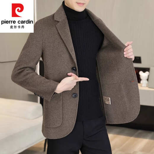 Pierre Cardin Frühling und Herbst Neue Wolle doppelseitig Tweed Anzug Jacke Herrenmantel Freier Geschäfte High-End-Tweed-Anzug Trend 88021 Light Grey 170