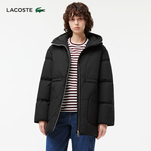 LACOSTE French crocodile women's warm mid-length drawstring goose down jacket | BF0698 031/black S /160