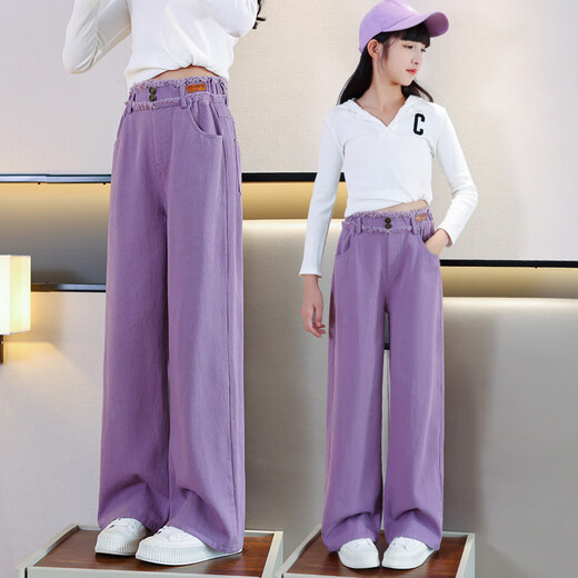 优优1点（Yoyo one）女童时髦洋气套装春秋装2025新款春秋儿童休闲运动衣服大女孩卫衣 4882白+13049紫色 150cm