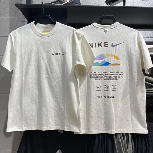 耐克（NIKE）短袖男装2025夏季新款跑步运动服针织透气时尚宽松圆领上衣T恤衫 HF6172-133米白纯棉 L