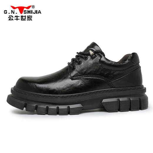 Bull Family Men's Shoes 2025 Autumn and Winter New British Business Casual Leather Shoes Thick-Soled Large-Toe Work Shoes Men's Martin Boots