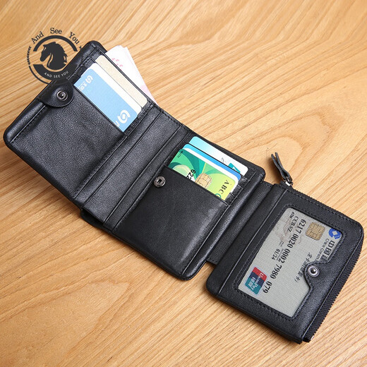 ANDSEEYOU brand wallet men zipper short wallet soft leather multi-card card bag genuine leather handbag cowhide leather vertical wallet black