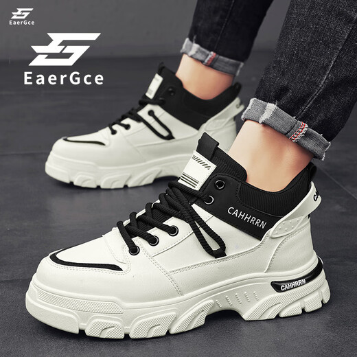 EaerGce品牌马丁靴男2025夏季新款时尚潮流高帮休闲鞋厚底增高百搭工装鞋 白色 42