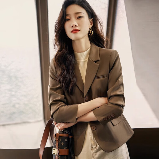 Punizi brown small suit jacket for women in spring and autumn 2025 new casual high-end small slim short temperament suit 689#green three-pin suit 2XL