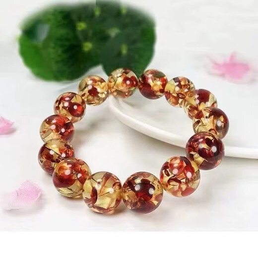 Core fragrance amber beeswax flower amber bracelet leaf amber round bead bracelet single circle men's and women's hand jewelry 8mm flower amber beads a string free