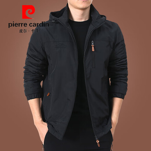 
Pier Cardin 2025 new windbreaker hooded plus velvet jacket men's loose middle-aged men's jacket autumn and winter casual men's clothing D9898 [dark blue] plus velvet XL