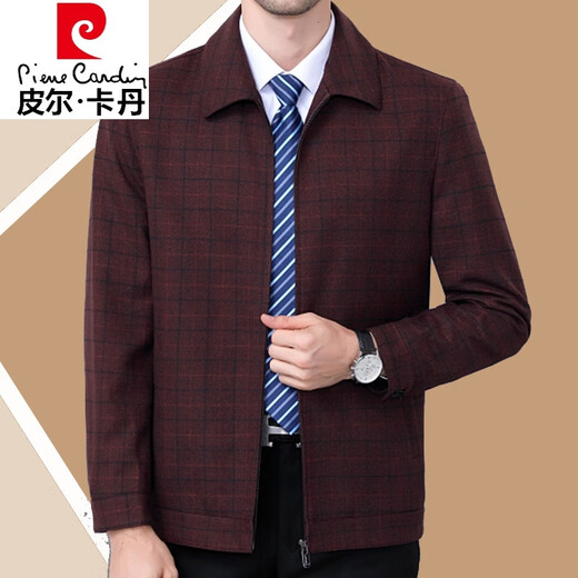 Pierre cardin high-end men's spring and autumn middle-aged and elderly jackets business casual wool material men's jacket lapel dad's top 209 khaki 165/84A