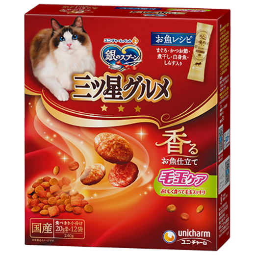 Du Lailin Japan's original imported silver spoon Samsung gourmet cream cat biscuit crispy silver spoon cat food hair ball snack fish recipe hair removal whole fish flavor 240g 1 box