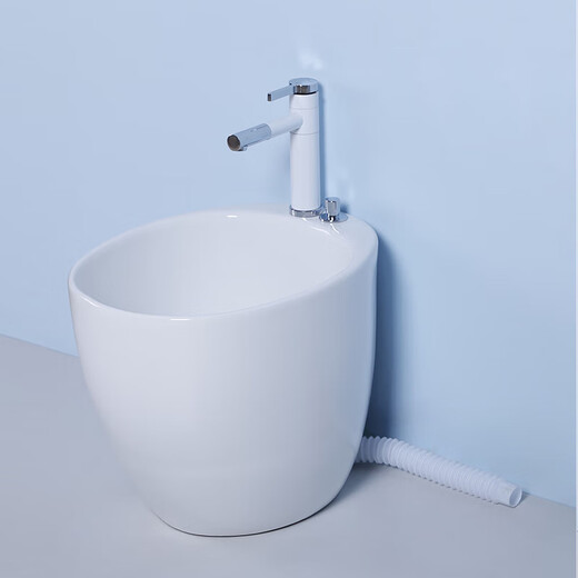 Lujies ceramic footbath, footbath with drain, bathroom porcelain footbath, footbath bucket for home use, heart style + full set of accessories (including square faucet)