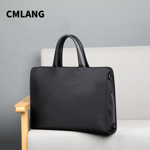 Cmlang Briefcase Men's Business Handbag Men's Canvas Casual Large Capacity Oxford Cloth Computer File Bag Handbag Black No Straps on the Back