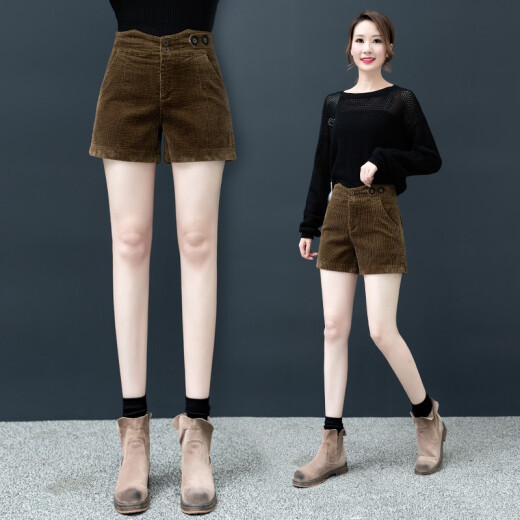Shorts Women's Autumn and Winter New Korean Style Loose Large Size Women's Casual Pants Autumn and Winter Outerwear Women's Corduroy Pants Desona Women's Versatile Winter Women's Pants Hot Pants Caramel S (26)
