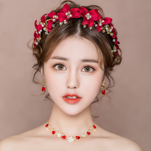 Bridal tiara red toast dress hair accessories headband headband super fairy wedding dress simple accessories headband + necklace + earrings