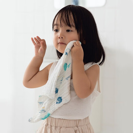 Grace Class A pure cotton children baby children 6-layer gauze baby and toddler towel square towel upgrade C plain color simple [five packs]