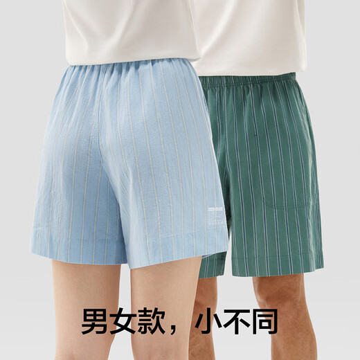 蕉内棉棉5系纯棉睡裤男女士夏款100%精梳棉条纹居家短裤情侣【活动】 【女士】空蓝条纹 M
