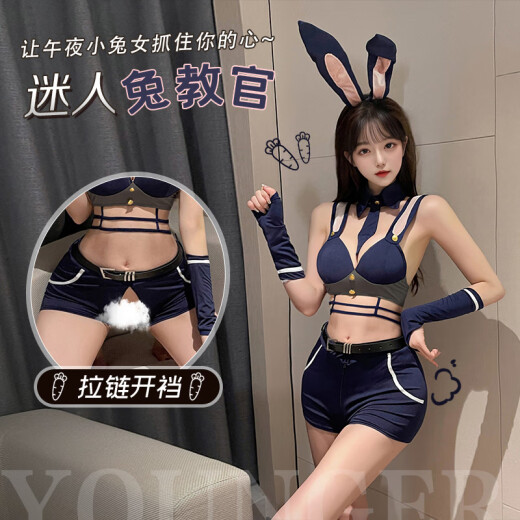 霏慕纯欲兔女郎情趣内衣制服性感睡衣床上战袍挑逗诱惑激情女3879 蓝+粉[发箍+假领+领带+文 均码 [建议体重80-120斤]