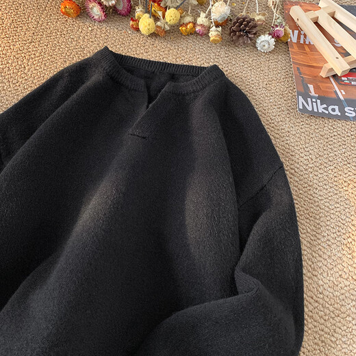 Pocket Henry collar sweater for men in autumn and winter new trendy brand thickened warm sweater youth loose versatile inner base shirt off-white XL 135-150Jin Jin equals 0.5 kg