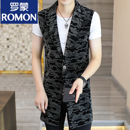 Romon Spring y Autumn Mid-long-long-longitud Midty Style Corean Style Tendy Camuflage Camuflaje Maneveless Caballa de cabello joven Estilista Personalidad 702 Camuflaje Verde M