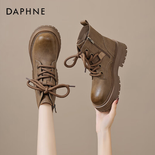 Daphne Martin Stiefel für Frauen 2025 Sommer -Single -Stiefel Britische Stil Dicker Sohle erhöhte Arbeitstiefel Western große gelbe Stiefel Trend D644087 Brown 35