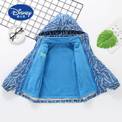 Disney (Disney) Boys' Jacket Spring Autumn Winter 2025 New Spring Clothes for Big and Small Children's Tops Detachable Three-in-One Children's Charge Jacket Gray Squinting Letters Three-in-One 160 cm