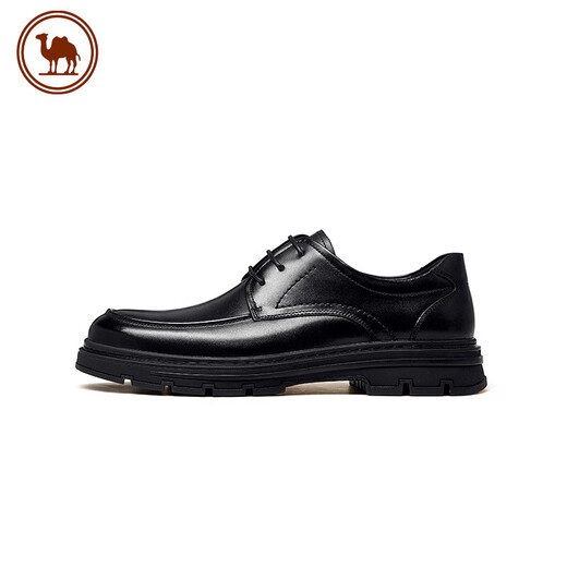 Camel men's leather shoes shiny cowhide comfortable soft sole lace versatile business wedding shoes P13A005031 black 40