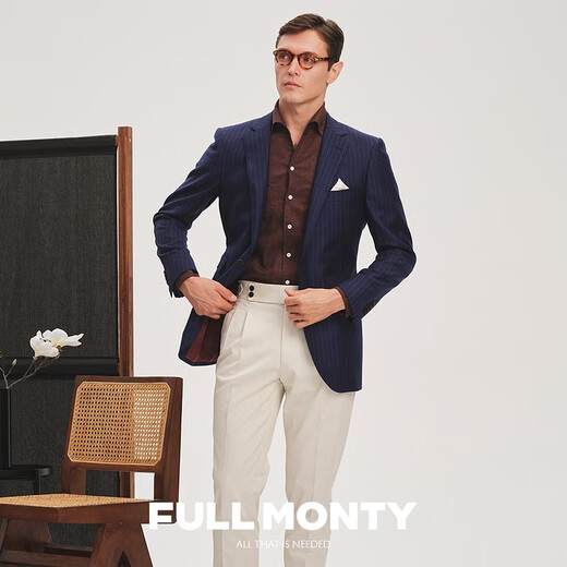 
FULL MONTY pure wool suit jacket for men casual navy striped single west business suit top (double) navy blue 1209 42