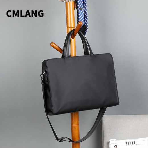 Cmlang Briefcase Men's Business Handbag Men's Canvas Casual Large Capacity Oxford Cloth Computer File Bag Handbag Black No Straps on the Back