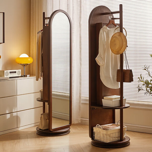 Ruifan Nordic solid wood dressing mirror living room rotating full-body mirror floor-standing home mirror bedroom storage makeup fitting mirror