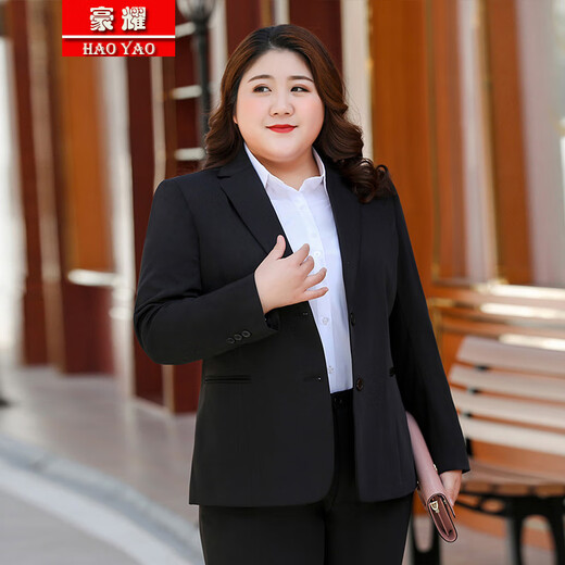 Haoyao professional suit suit women's jacket women's formal wear women's spring and autumn plus plus fat mm suit interview temperament workwear black suit 5XL size (weight 150-160)