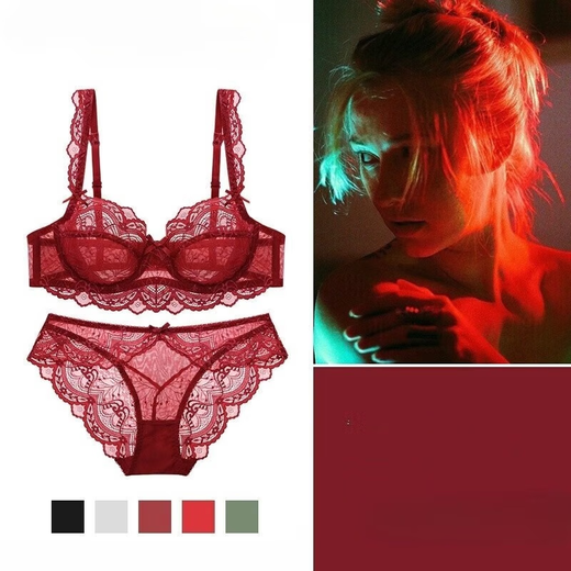 XMXT New Valentine's Day Ultra Thin Lace Sexy Back Push Up Large Size Women's Bra Set Underwear Lace Bra White 38/85C