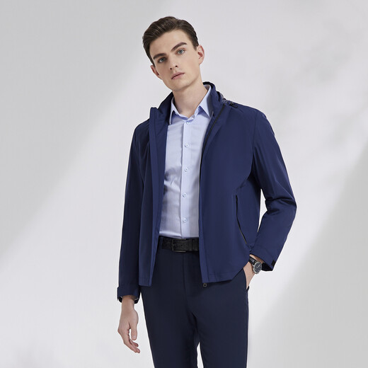 YOUNGOR single executive jacket men's stand-up collar hooded removable single jacket polyester fiber not easy to wrinkle, shape-keeping, elastic and durable VJJK424974FQA navy blue M 170/92A