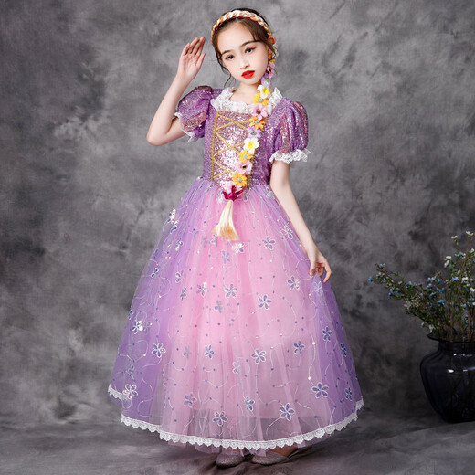 
SHEYIJUN Rapunzels Dress Lepeelsa Aisha Anna Aisha Treasure Spring and Autumn Ye Luoli Dress Long Dress 9227 Purple Spring Dress + Crown + Stick Size 100