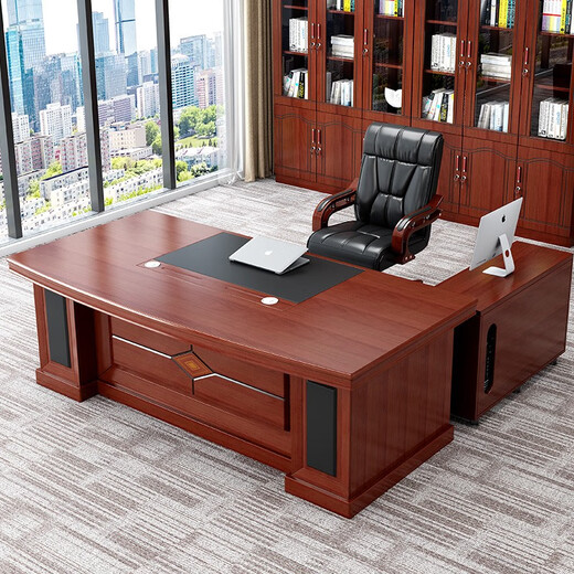 Miafei Office Furniture Boss Desk and Chair Combination Executive Desk New Chinese Modern Simple Desk President Desk Office Desk 2-meter Desk + Double Cabinet + Chair + Five-Door Bookcase