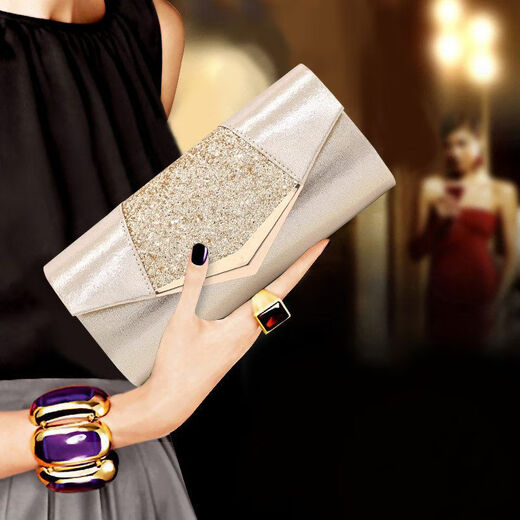Kuqi Kangaroo (KUQIDAISHU) clutch bag for women, fashionable evening bag, dress, cheongsam, banquet, European and American hand-held lady bag, gold
