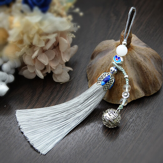 LEMIAO portable ancient style palace bell tassel pendant bag mobile phone chain lanyard pendant key chain lanyard bell tassel style gray tassel bell pendant A28-209