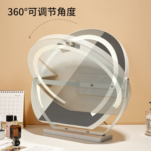 Perfeden semi-circular high-definition smart makeup mirror with light vanity mirror desktop led beauty mirror desktop bedroom dressing table mirror led mirror fashion white 45cm rotatable/plug-in type