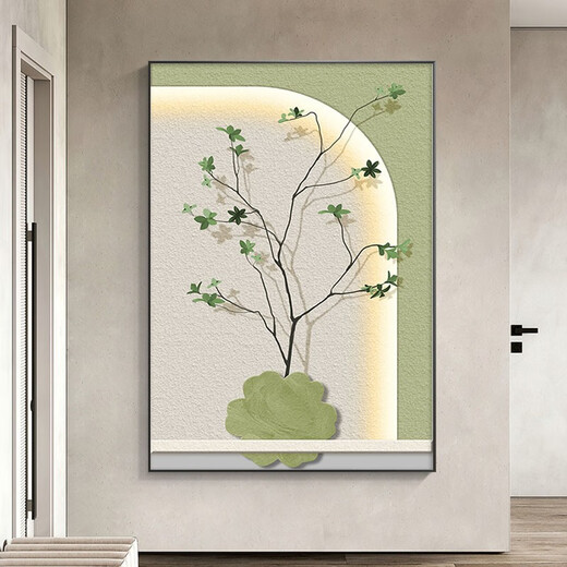 槐序侘寂风入户玄关装饰画现代简约落地肌理画砂岩高级感走廊过道挂画 K12210 70*90cm油画布ps黑框