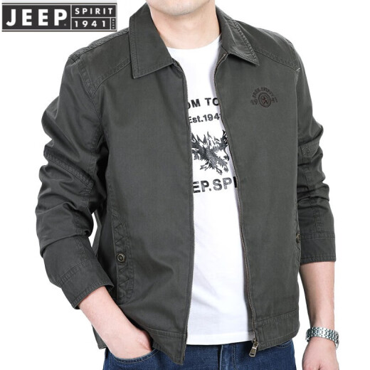 JEEP SPIRIT夹克男外套翻领纯色棉上衣中年男士商务休闲男装褂子外套【易穿搭 7229军绿色 XL 码建议140-155斤
