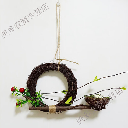 Bird's Nest Decorative Simulated Grass Woven Straw Nest Handmade Outdoor Bird House Outdoor Pendant Coconut Shell Bird's Nest Swallow's Nest Rattan Ring Wall Decoration (No. 1)