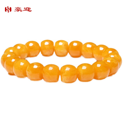 Haoying natural Russian material white flower honey wax old-style bead bracelet chicken fat yellow amber raw stone bucket bead single circle bracelet certificate for women white flower honey single circle bracelet 12mm