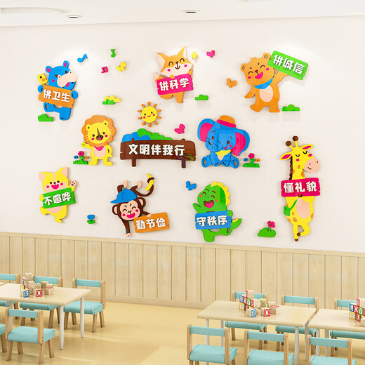 Tuhuan Kindergarten Civilization Etiquette Wall Sticker Huan Chuang Classroom Theme Layout Cultural Wall Good Habits to Develop Wall Decoration 3532 B Civilization Accompanies Me Small
