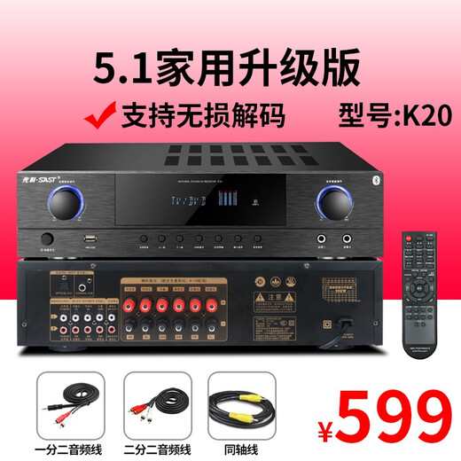先科(SAST) K20功放机家用5.1家庭影院功放 大功率专业卡拉ok音响数字AV重低音蓝牙功放 K20光纤同轴版-无损解码