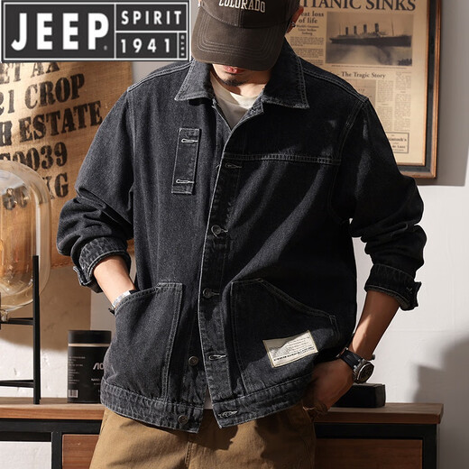 Jeep (Jeep) Veste de travail de grande taille pour hommes Loose American Retro Fat Man Denim Jacket Plus Fat plus Tendance de vêtements de graisse d'âge moyen GSX683 Bleu foncé 5xl 220-240Jin [Jin est égal à 0,5 kg]
