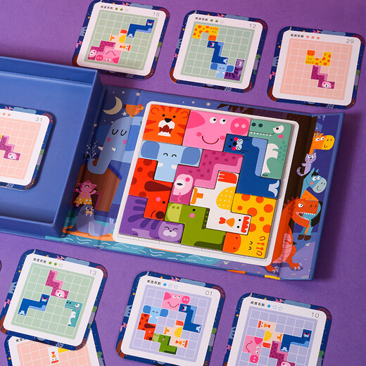 Holzfleischbällchen Magnetische Tier Puzzle Tetris Kinder Spaß Interpunktion Interpunktion Logik Weltraum Training Frühe Bildung Tierlogik Tetris