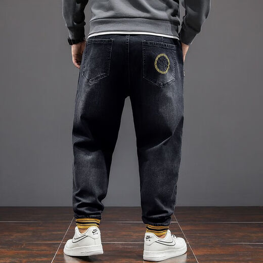 
Fei Shimi Autumn New Fashion Brand Elastic Small Foot Jeans Fat Loose and All-Match Pants Elastic Waist Fat Pants 300 Jin [Jin equals 0.5 kg] Black 9905 XL 1 (130-150 Jin [Jin equals 0.5 kg])