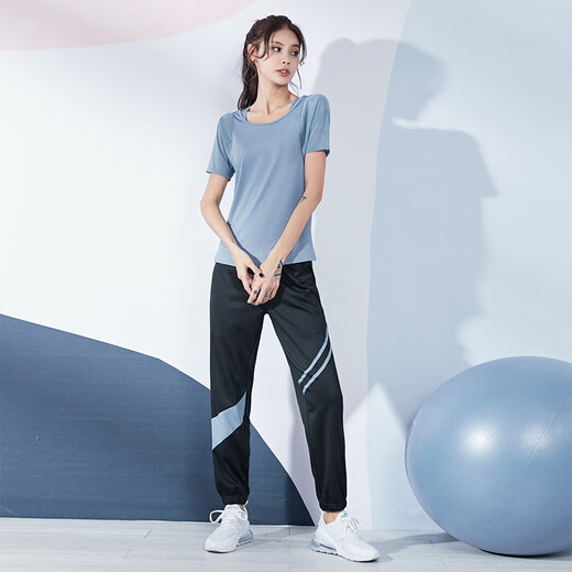 
Vanstic Yoga suit women's long-sleeved loose fitness running casual morning jogging set light blue three-piece set FTC11166 L